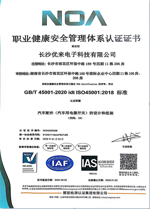ISO 45001:2018 occupational health and safety management system certificate (Chinese)
