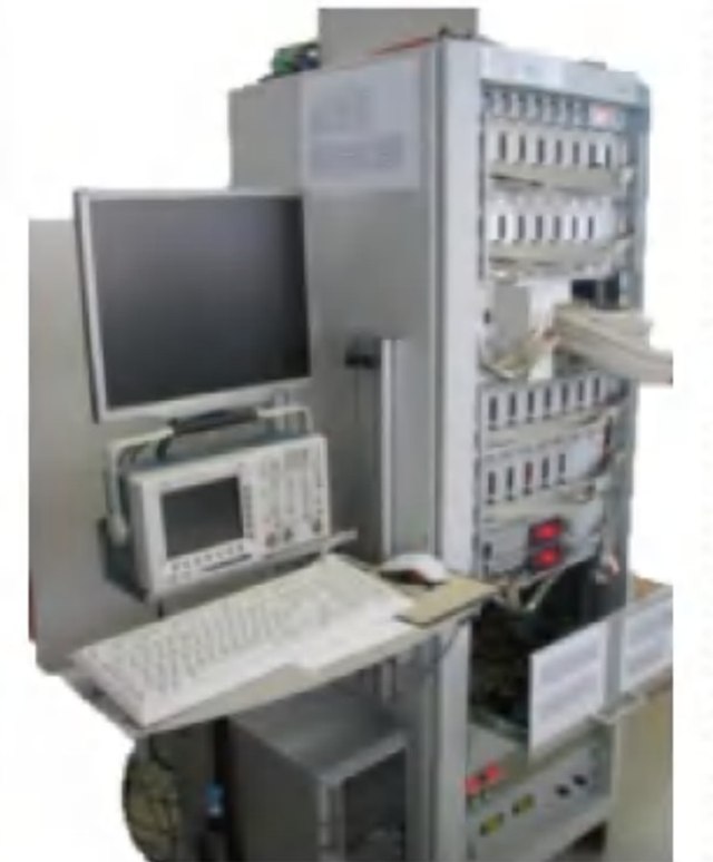 Hardware-in-the-loop simulation rig with monitor and oscilloscope