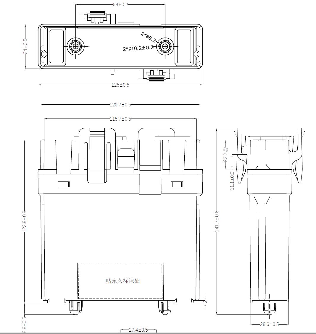 EBX-2162 mechanical drawing — top, front and side engineering views with overall envelope dimensions and mounting cut-out hole pitch