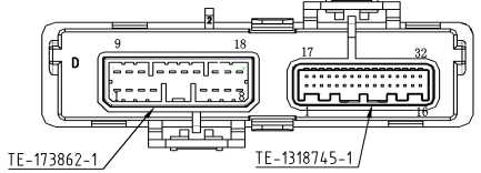 EBX-2164 connector face — 18-pin TE-173862-1 and 32-pin TE-1318745-1 outline