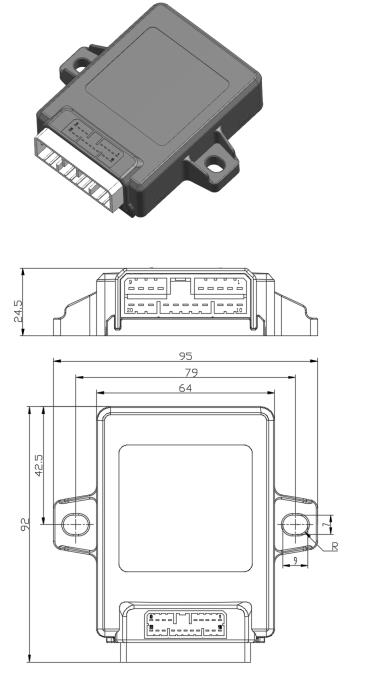 EBX-2209 mechanical drawing — top, front and side engineering views with overall envelope dimensions and the 20-pin AMP connector on the bottom edge
