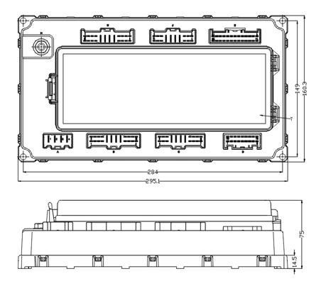 EBX-2510 mechanical drawing — top-down view with six connector positions on top and bottom edges and side-view profile
