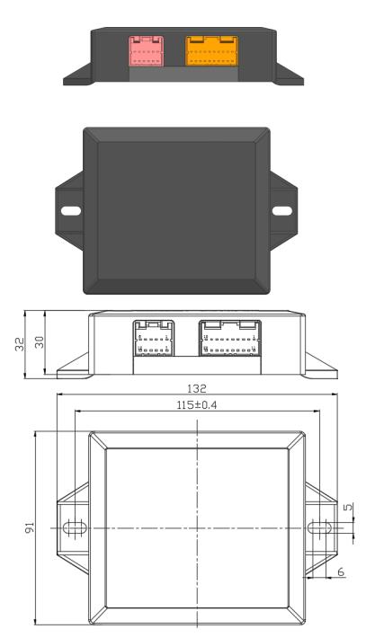 EBX-963 mechanical drawing — top, front and side engineering views with overall envelope dimensions and dual-TYCO connector face