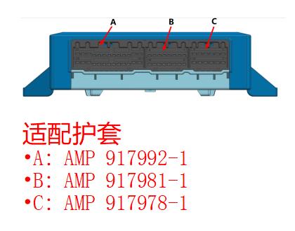 EBX-964 three connector face — A: AMP 917992-1, B: AMP 917981-1, C: AMP 917978-1