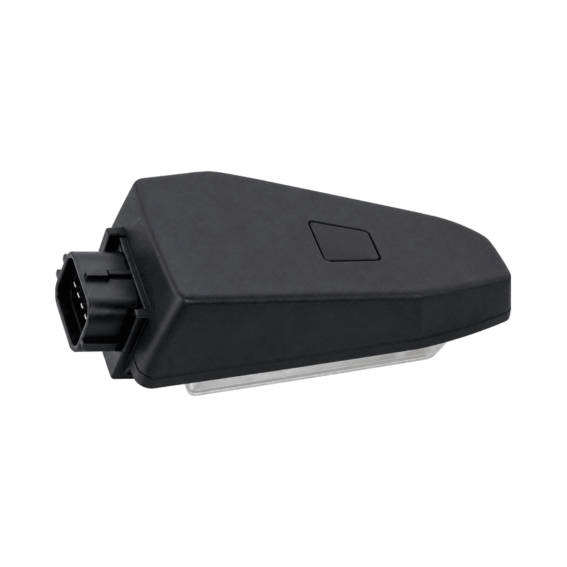 CGQ-024A light-and-rain sensor — a low wedge-shaped black windscreen-mounted housing with a small sensing window on the upper face, an optical coupling area on the underside that bonds to the glass, and a multi-pin automotive connector