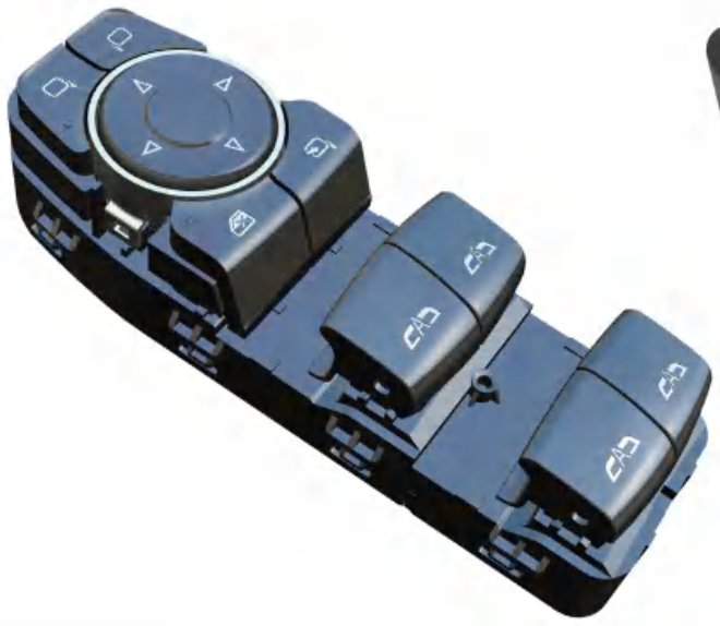 EDK-908B door and window control switch with window-lift keys, a round mirror pad and lock keys