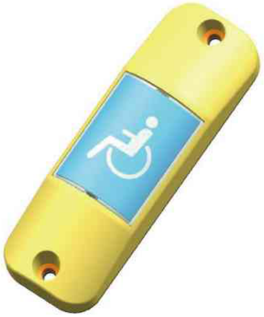 TDK-2407 wireless accessibility stop-request button — the priority / wheelchair-ramp request variant of the wireless button family