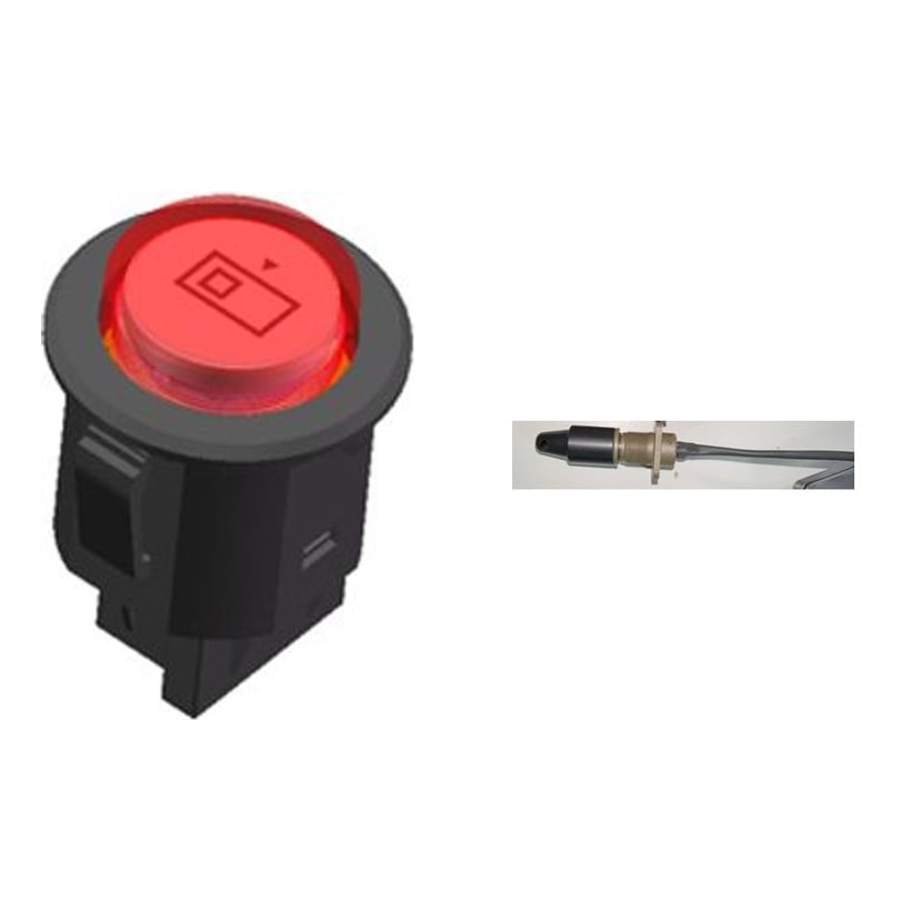 TDK-2513 illuminated round self-reset push button (left) and TDK-2514 threaded-body pre-ignition switch on a flying lead (right)